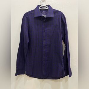 Bugatchi Men's Dark Purple Plaid Dress Shirt Young Size L